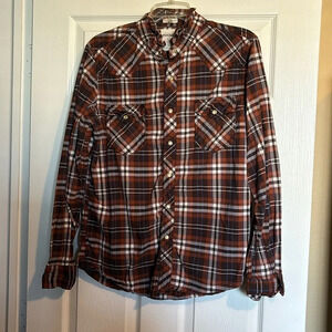 Fossil men’s brown long sleeve pearl snap vintage fit shirt size large